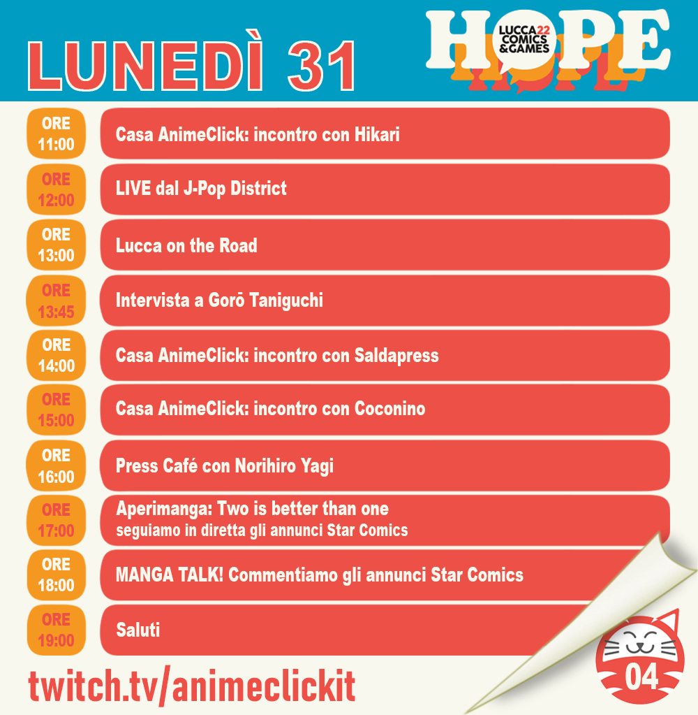 Programma Twitch AnimeClick al Lucca Comics 2022